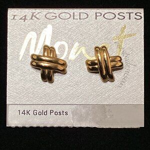 VTG Unused MONET X Kiss Design Gold Post Earrings early 90s